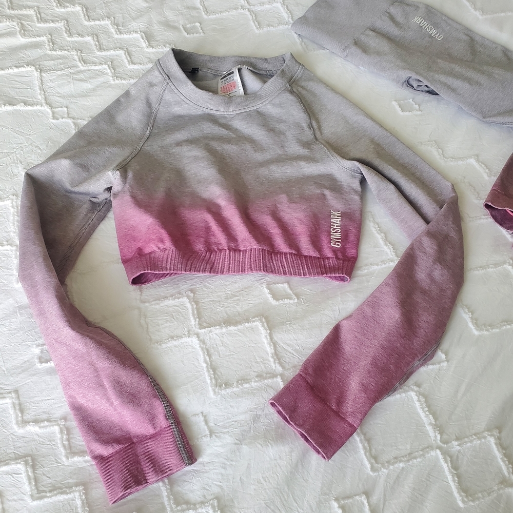 GYMSHARK Pink & Gray Ombre Adapt Long Sleeve Top